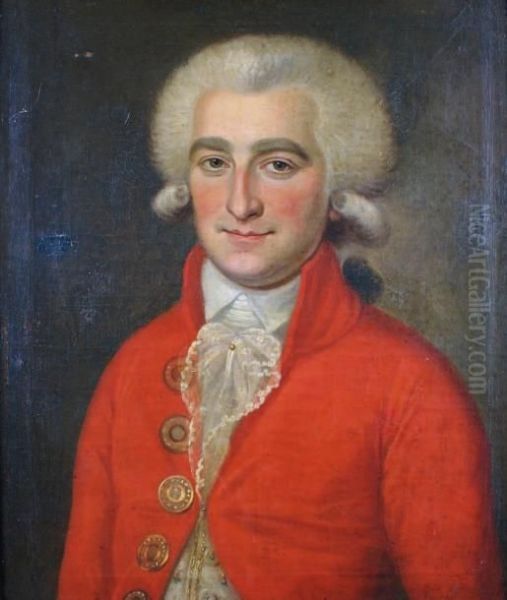 Portrait De A.j. Demarle (ne En 1757) En Habit Rouge Oil Painting by Celestin Cellier