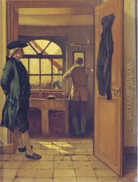 A Gentleman's Morning Ritual Oil Painting by Theodore Ceriez