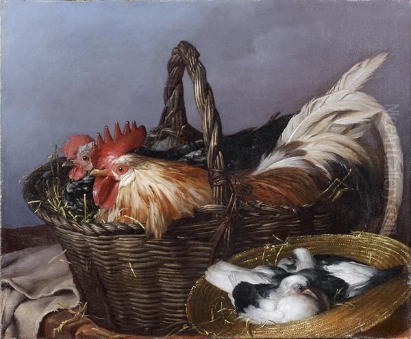 Un Coq Et Une Poule Dans Un Panier Et Des Pigeonneaux Dans Un
Chapeau De Paille Oil Painting by Giacomo Ceruti (Il Pitocchetto)