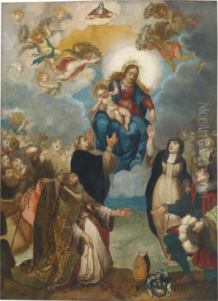 Presenting St.catherine With A Garland Of Roses Oil Painting by Giulio Cesare Angeli