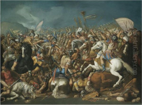 A Classical Battle Oil Painting by Bernardino Cesari