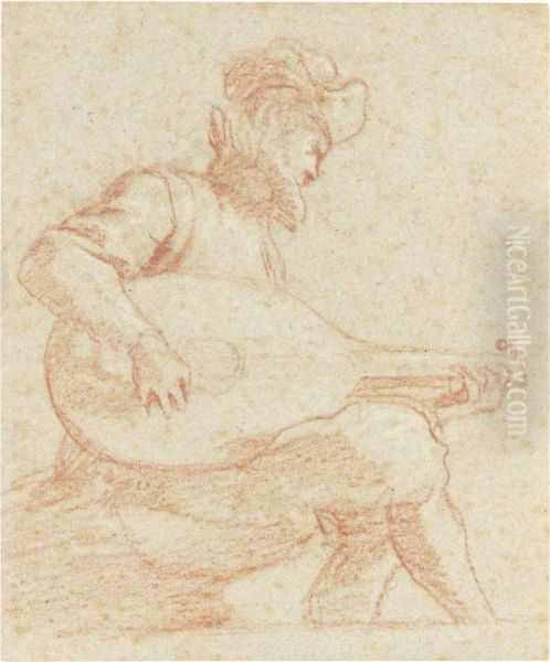 Study Of A Seated Youth Playing A Lute
Verso Oil Painting by Bartolomeo Cesi