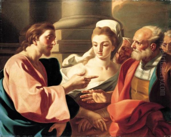 Christ And The Woman Taken In Adultery Oil Painting by Jacopo Cestaro