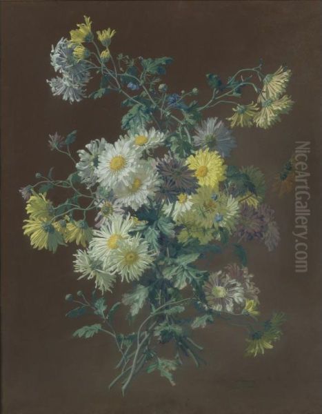 A Bunch Of Wildflowers With Daisies And Gentian Oil Painting by Pierre Adrien Chabal-Dussurgey