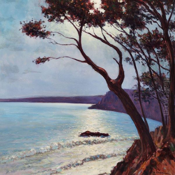 Moonlight Over The Mediterranean Coast Oil Painting by Arsene Chabanian