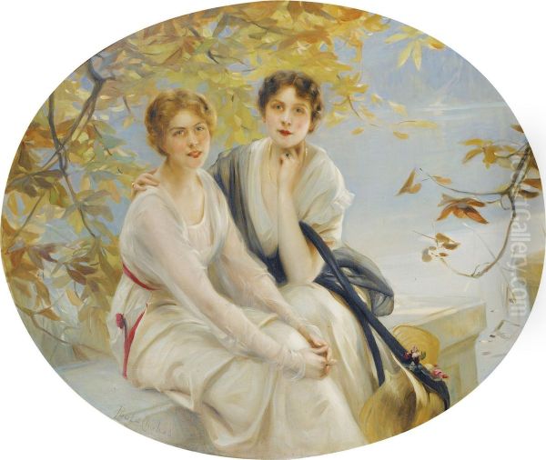 Portrait De Deux Jeunes Femmes Oil Painting by Paul Chabas