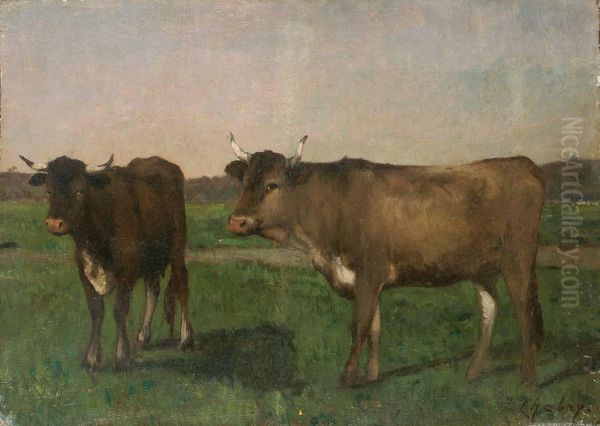 Vaches Au Pre Oil Painting by Leonce Chabry