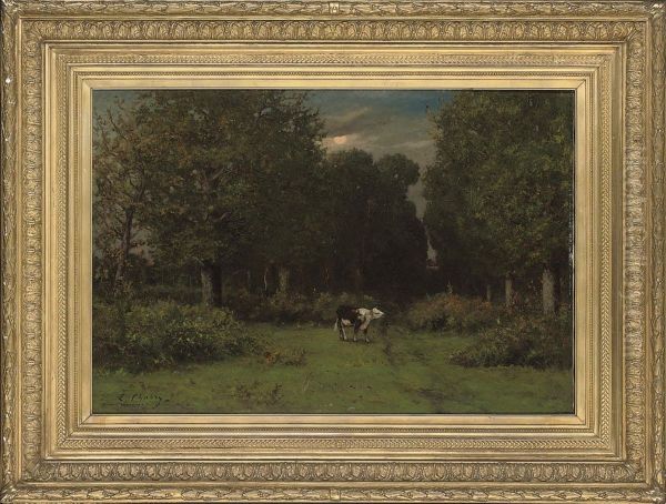 A Cow In A Woodland Clearing Oil Painting by Leonce Chabry