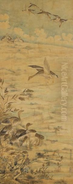 Geese & Reeds Oil Painting by Yong Shin Chae