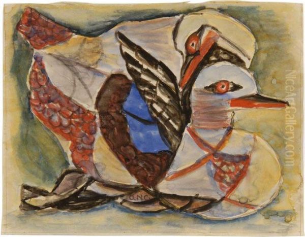 Duck And Turkey Oil Painting by Oliver Newberry Chaffee