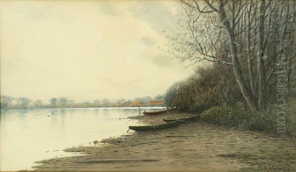 Canoes On The Shore Oil Painting by Samuel R. Chaffee