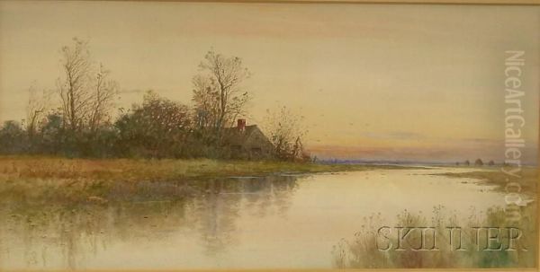 View Of A Marsh At Low Tide. Oil Painting by Samuel R. Chaffee