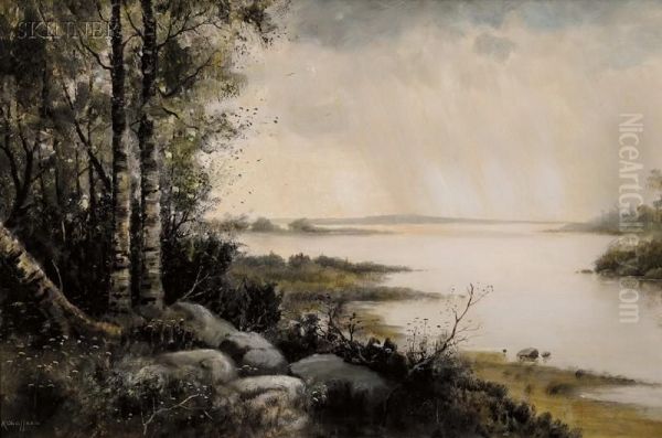 The Quiet Lake Shore Oil Painting by Samuel R. Chaffee