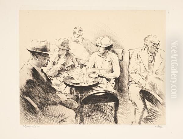 Intellectuels Armeniens Au Cafe Oil Painting by Edgar Chahine