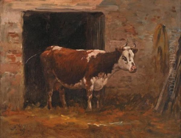 Vache-interieur D'etable Oil Painting by Jean-Ferdinand Chaigneau