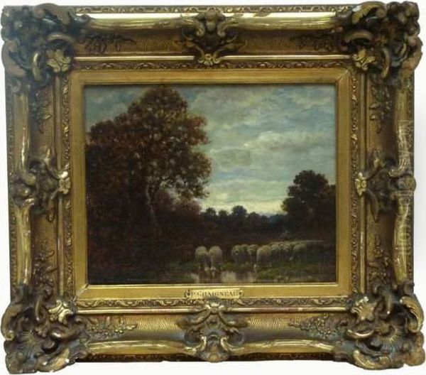 Moutons A La Mare A
Barbizon Oil Painting by Paul Chaigneau