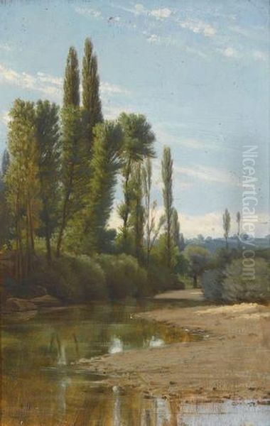 Ein Paar Sommerlandschaften Mit Weiher. Gegenstucke Oil Painting by Josephine Olivier Chaine