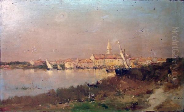 Bateaux Dans Un Port Oil Painting by Auguste Chaix