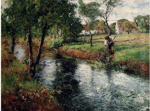 Paysage De Bord De Riviere Oil Painting by Auguste Chaix