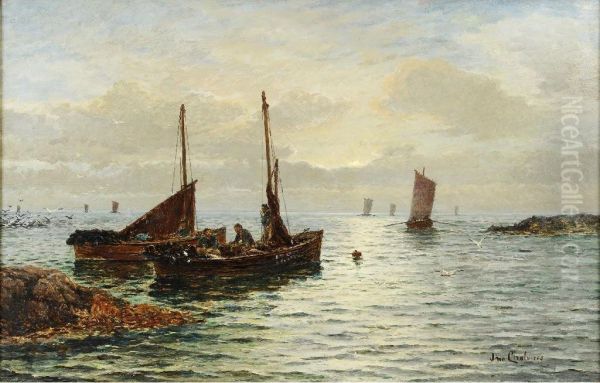 Fishing Boats Inshore Oil Painting by John Chalmers