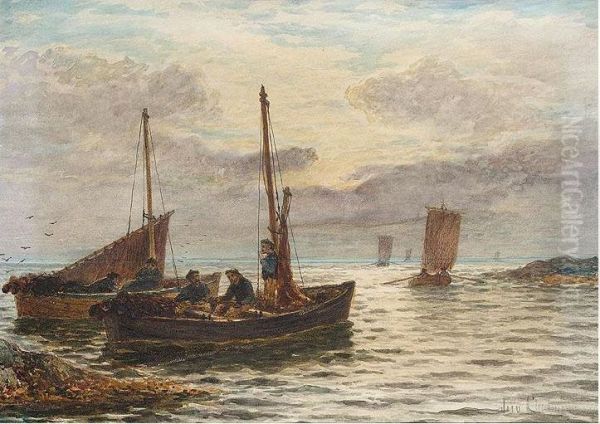 Fishing Boats At Dawn Oil Painting by John Chalmers