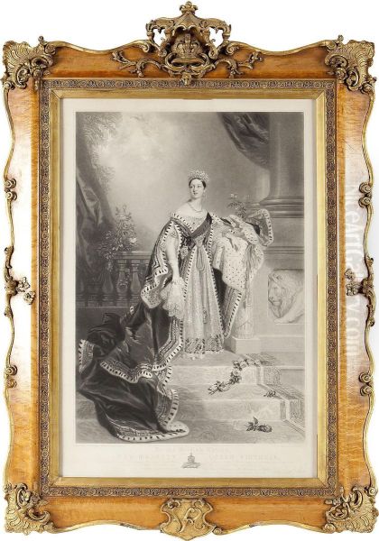 Queen Victoria In Coronation Robes Oil Painting by Alfred-Edward Chalon