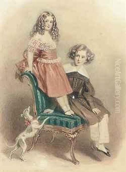 Portrait Of Lord And Lady Evelin Stanhope, The Children Of The Earlof Chesterfield Oil Painting by Alfred-Edward Chalon