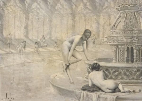 Les Thelemites Au Bain, Illustration Du Chapitre Lv Degargantua Oil Painting by Louis Chalon