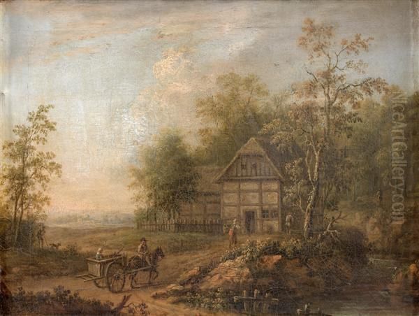 Paysans Et Leur Cariole Dans Un Paysage Oil Painting by Louis Chalon