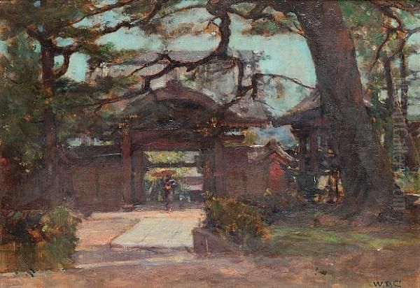 Temple Garden, Kyoto, Japan Oil Painting by William Benjamin Chamberlain