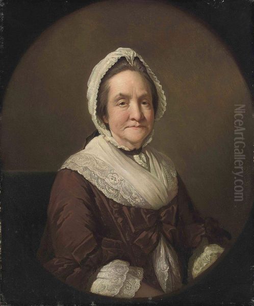 Chamberlin, R.a. Portrait Of Frances Adcock, Mrs. Robert Butcher ,half-length, In A Brown Dress And Lace Shawl And Cap, Feignedoval Oil Painting by Mason Chamberlin