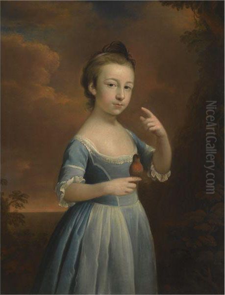 Portrait Of A Girl With A Robin Oil Painting by Mason Chamberlin