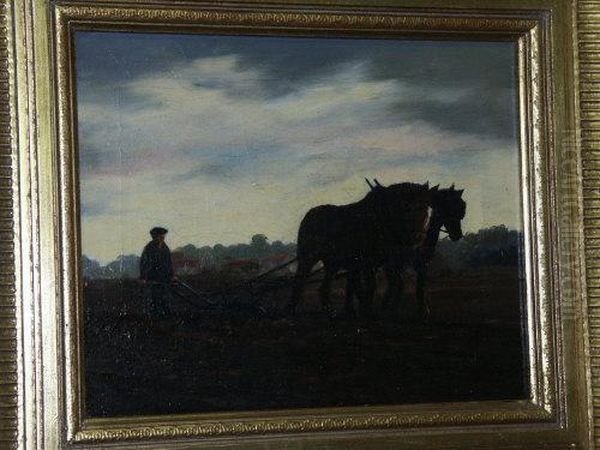 Horses Ploughing Oil Painting by Charles Edward Chambers