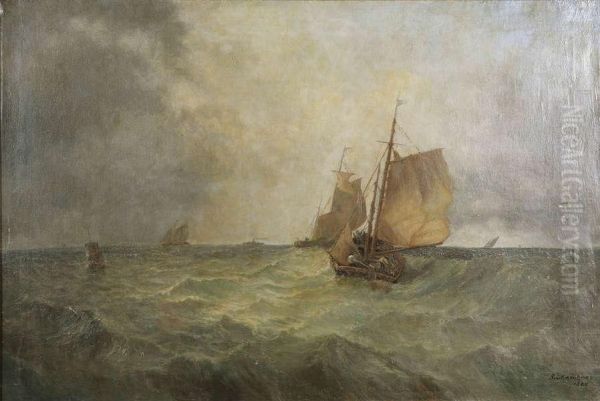 Zeilboten Op Volle Zee Oil Painting by George Chambers