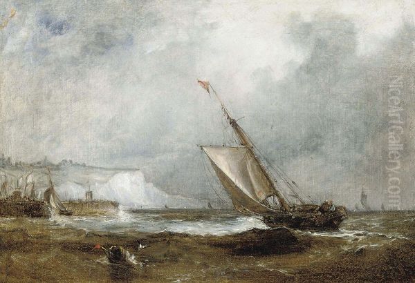 Making Dover Harbour Oil Painting by George Chambers