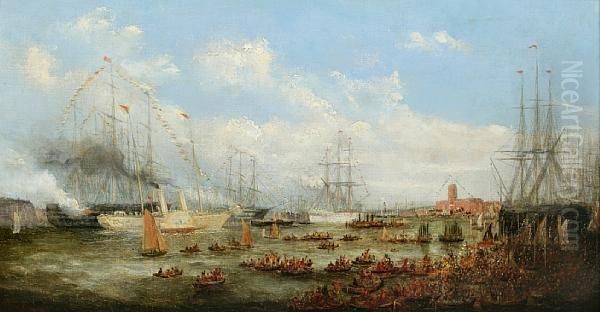 A Royal Naval Review Oil Painting by George Chambers