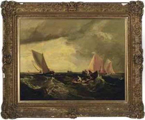 Off Dover Cliffs: Fishermen In A Rowing Boat At Sea Oil Painting by George Chambers