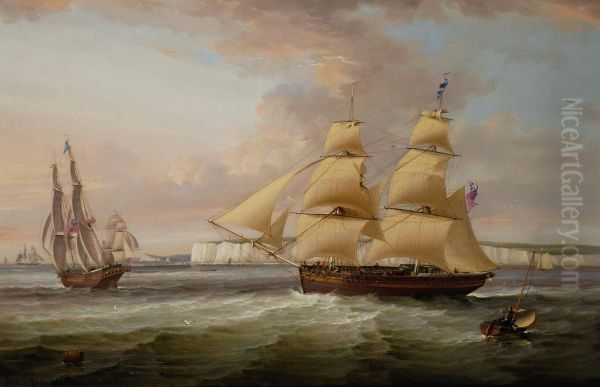 Nave Mercantile In Due Posizioni Al Largo Di Flamborough Head Oil Painting by George Chambers