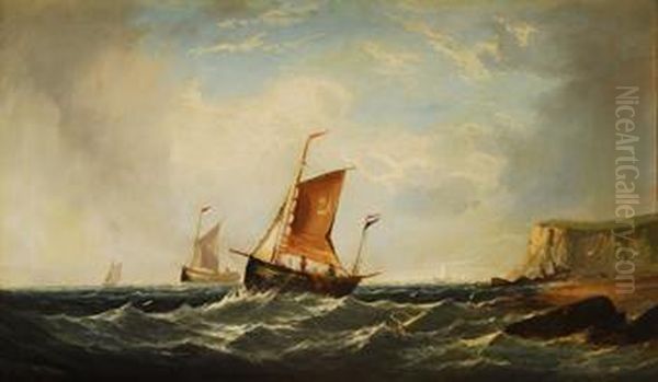 El Joven Vista Costera Con Barcos De Pesca En Un Mar Picado. Oil Painting by George Chambers