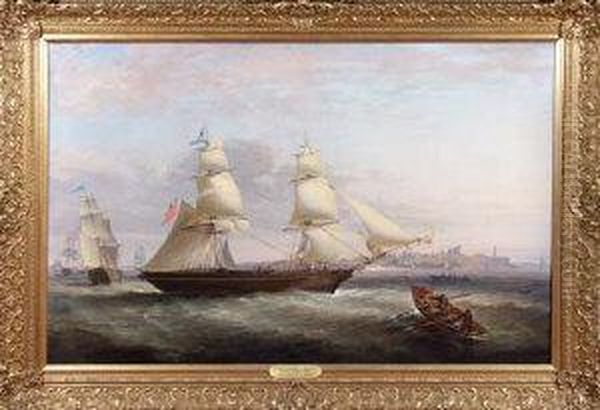 The Brig Friendship In Two Positions Off Tynemouth Oil Painting by George Chambers