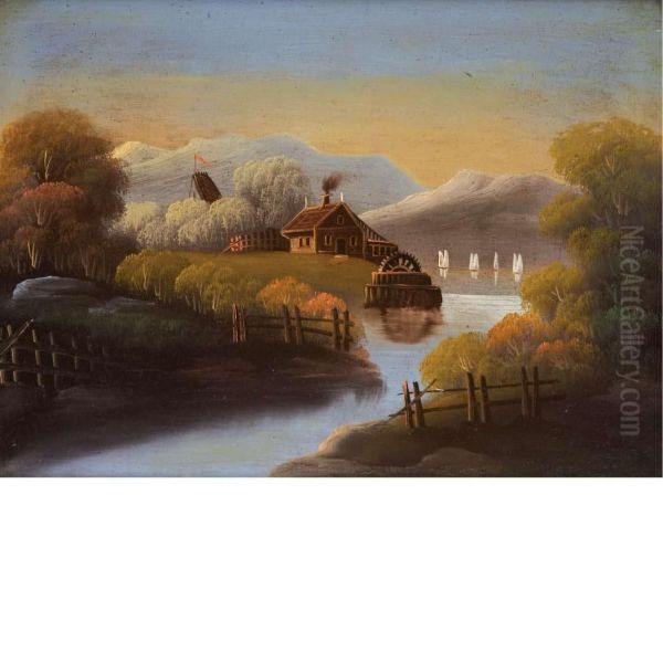 Mill By The River Oil Painting by Thomas Chambers