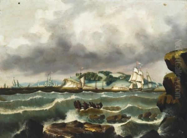 Ships At Calais, Maine Oil Painting by Thomas Chambers