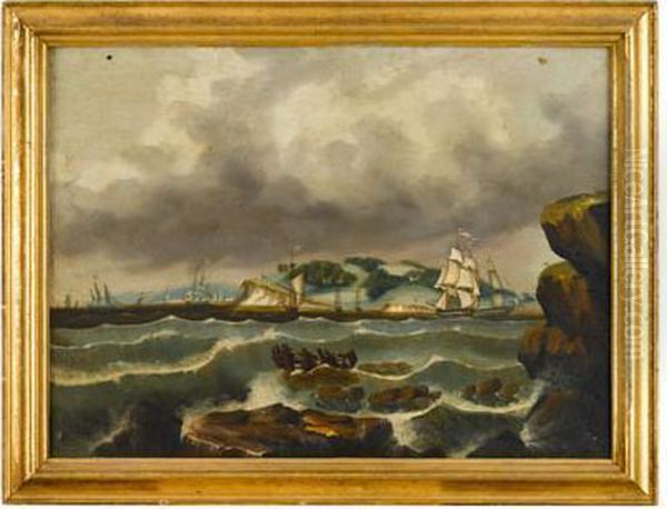 Ships At Calais, Maine Oil Painting by Thomas Chambers