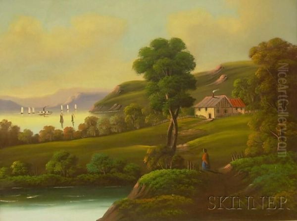 Hudson River View. Oil Painting by Thomas Chambers