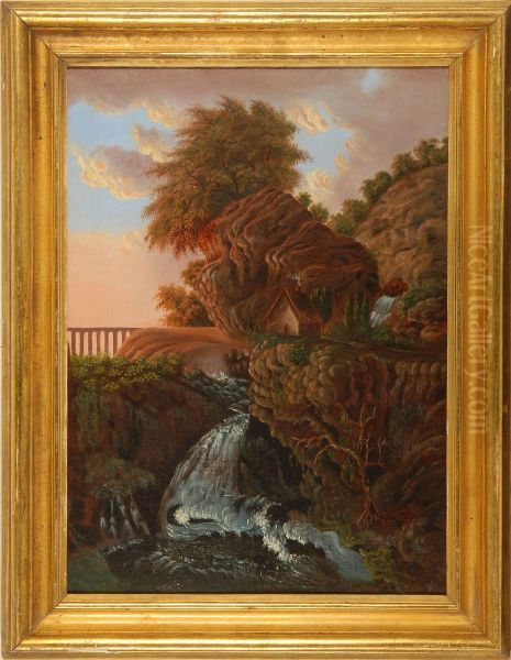 Landscape With Waterfall Oil Painting by Thomas Chambers