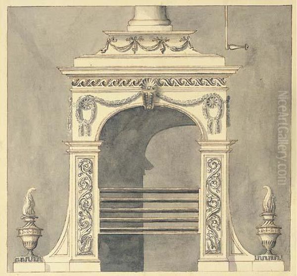 Design For A Hall Stove Oil Painting by Sir William Chambers