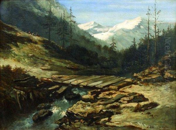 Torrent Se Frayant Un Passage Dans Un Defile Des Hautes Alpes Oil Painting by Jean-Jacques Champin