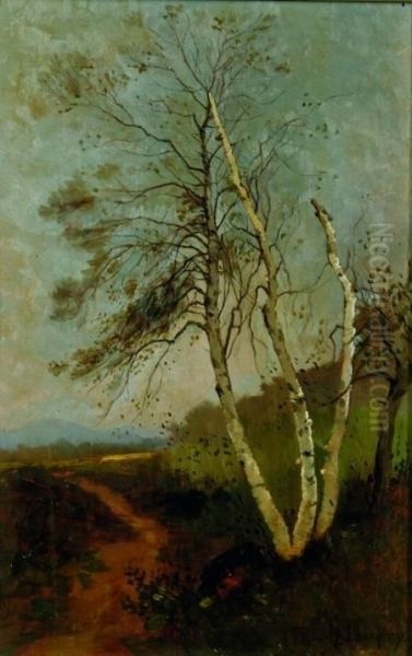 Birch Tree By A Country Path Oil Painting by Edwin G. Champney