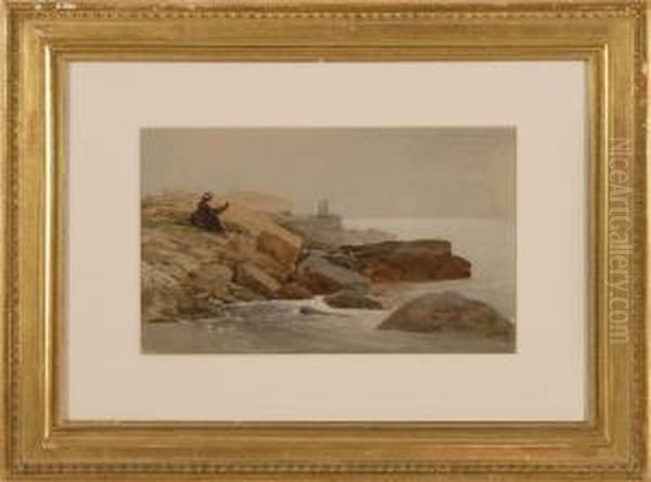 Rocky Coastal Scene With Figures Oil Painting by James Wells Champney