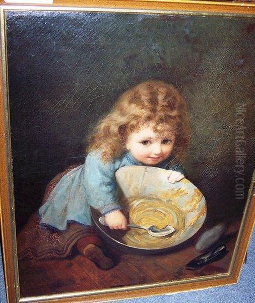 Toddler With A Pudding Basin Oil Painting by James Wells Champney